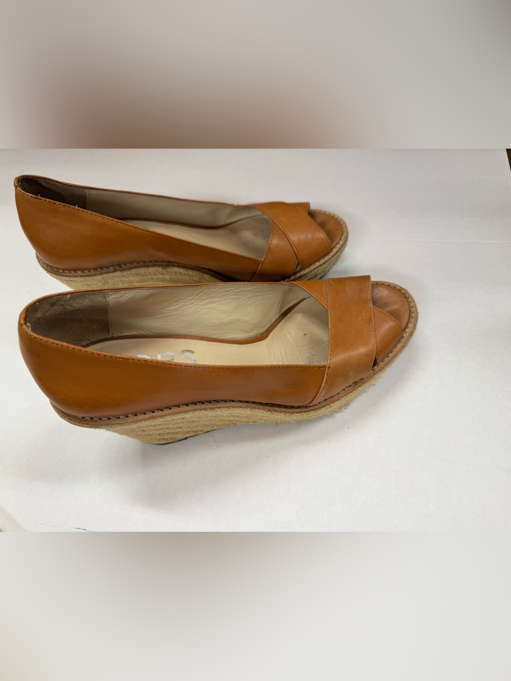 KORS Michael Kors Cognac Brown Leather Espadrille Wedge Sandals Size 8.5 M